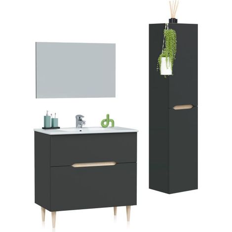 Pack de baño con lavabo y columna Opera 80 Antracita - Roble (ancho) x 80cm (alto) (1/5)