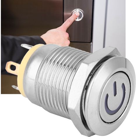 Gelbe LED-Leuchte, wasserdicht, flacher Metallknopf mit Selbstreset und Betriebssymbol, 12 mm (3 V) (1/5)