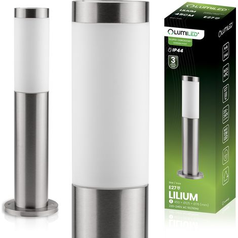 Lampada da giardino per esterni E27, palo in acciaio inox, 45 cm, illuminata da un giglio (1/5)