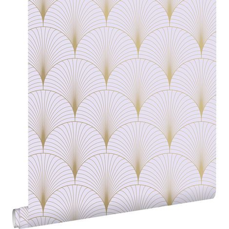 papier peint art déco lilas violet et or - ESTAhome