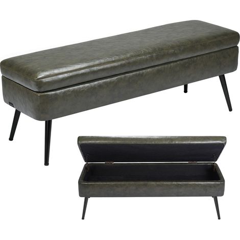 VEVOR Panca Contenitore in Pelle, Panca in Pelle PU con Contenitore e Gambe in Metallo, Panca Moderna per Ingresso, Panca Imbottita per Soggiorno, Sala da Pranzo, Corridoio, Colore Verde