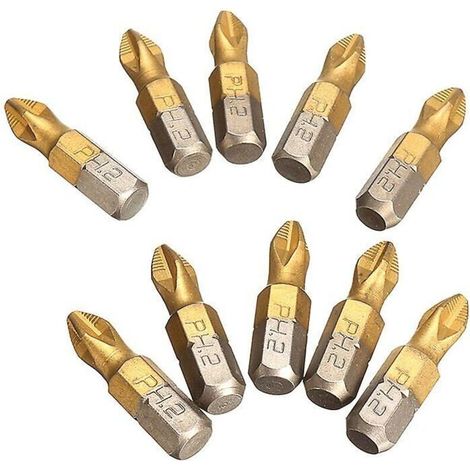 Mandrin de perceuse 10pcs embouts de tournevis Phillips magnétiques revêtus de titane anti-dérapant 1/4 tige hexagonale Ph2 embouts de tournevis électriques outils à main 25mm (1/4)