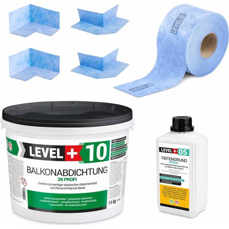 LEVEL+ Dichtset 14kg Balkonabdichtung 2K Badabdichtung Dichtband Tiefengrund SET31 (1/5)