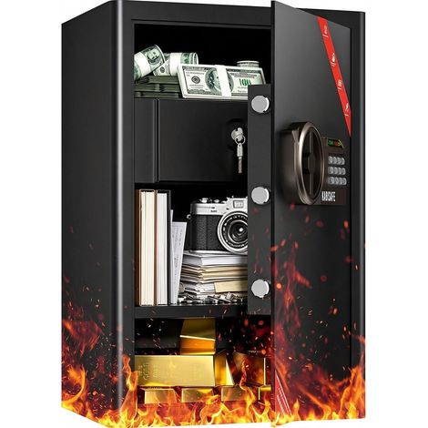 70L Coffre-Fort Tiroir Ignifuge Grand Coffre-Fort pour Maison Serrure à code Alarme code erroné Éclairage LED Pour Bureau Hôtel Bijoux Argent Documents A4 (1/5)