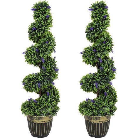 HOMCOM Set 2 Piante Artificiali in PE con Lavanda e Vaso Ø28x115 cm Verde