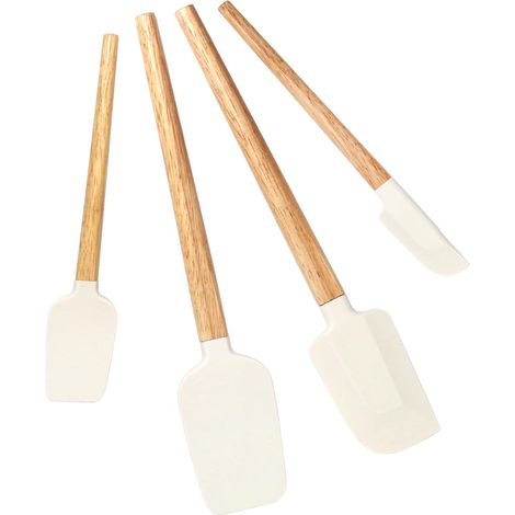 Spatule En Silicone - 4 Pièces - Résistant Jusqu'à 315 °C - Poignée En Bois De Noyer - Pour Cuisson Pâtisserie Mélange Et Décoration - Lot Complet (1/5)