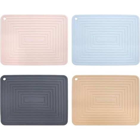 Lot de 4 grands dessous de plat en silicone/tapis isolants thermiques, 29 x 22,8 cm, antidérapants et résistants à la chaleur, pour la cuisine (abricot + bleu clair + gris + beige) (1/5)
