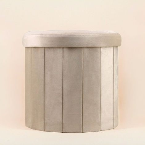 Pouf coffre en velours beige 38cm