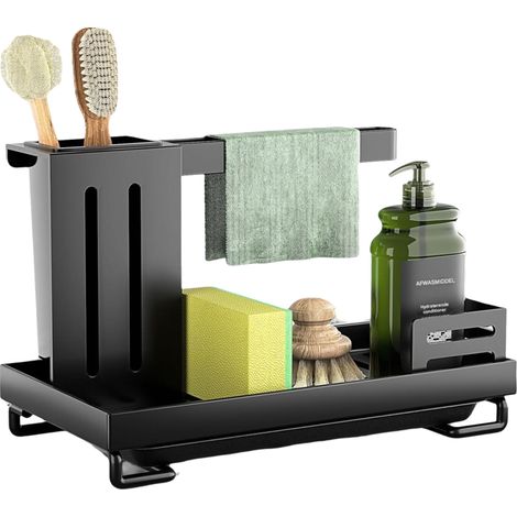 Support De Lavabo - Porte-Éponge Et Chiffon - Acier Au Carbone Renforcé - Bac À Égouttement Amovible - Dimensions 25 X 15 X 16 5 Cm - 1 Pièce
