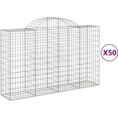 Cestas de gaviones muro de contención arqueado valla de jaula 50 piezas 200 x 50 x 120/140 cm hierro galvanizado Plata 020040967