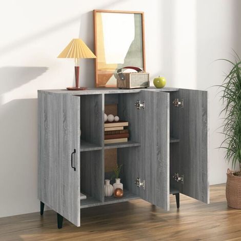Buffet de Cuisine 90x34x80 cm, Meuble Rangement Bois Ingénierie Gris Sonoma, Enfilade Moderne avec Portes et Étagères pour Salle à Manger et Salon (1/5)