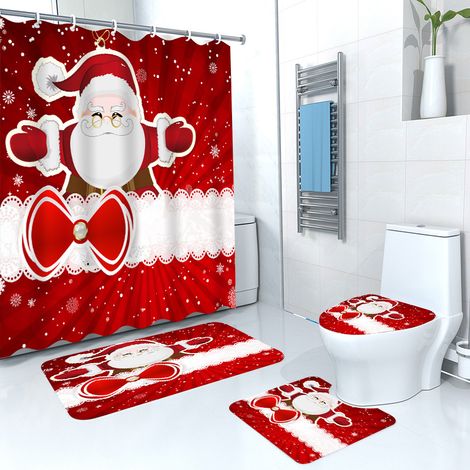 Lot de 4 rideaux de douche de Noël, imperméables, sans trous, servant également de séparation pour les toilettes, de tente de douche ou de rideau de salle de bain (avec crochets).