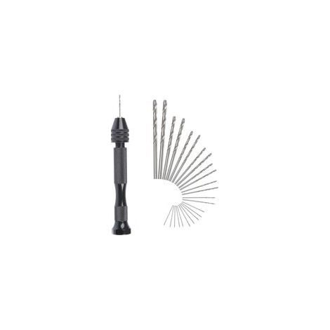 JSSEVN-MIni perceuse à main Twist Drill Bits +25 micro forets hélicodaux sans fil en Aluminium Pin Vise Outils Rotatifs forets hélicodaux adjustable Pyrogravure Maison (1/5)