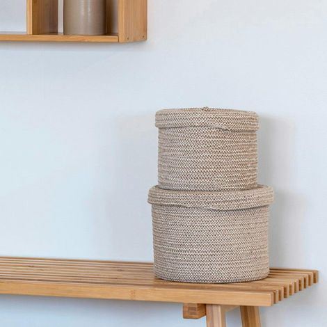Panier de rangement rond en coton avec couvercle (lot de 2) (1/4)