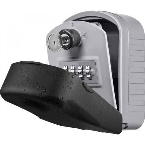Large Secure Key Box Outdoor Key Safe with 4 Codes & Emergency Keys, Waterproof and Rustproof, Wall Mounted Key Box for School, Office, Factory (Silver) (1/5)