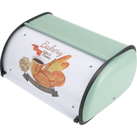 Boîte à pain et pâtisseries en métal, style rétro, grande capacité, bleue, idéale pour le rangement de la cuisine. (1/5)