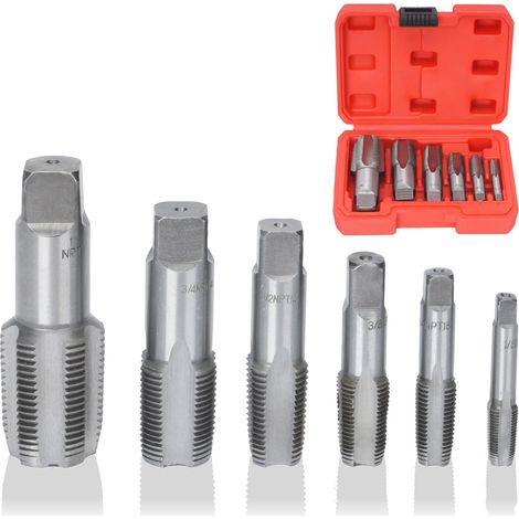 Lot de 6 tarauds NPT Avec boîte de rangement 1 ", 3/4", 1/2", 3/8", 1/4", 1/8" (1/5)