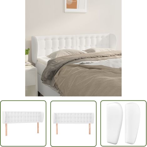 The Living Store Tête de lit avec oreilles Blanc 147x23x78/88 cm Similicuir - Tête De Lit - Literie - Meuble De Chambre - Tête De Lit Blanche - Tête De Lit Rembourrée (1/5)