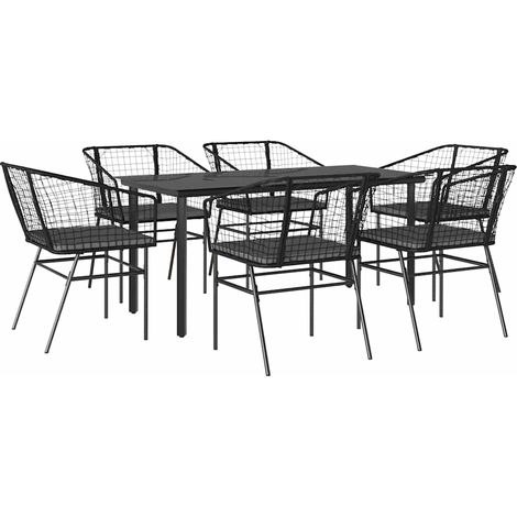 Maison Exclusive - 7-tlg. Garten-Essgruppe mit Kissen Schwarz Pol