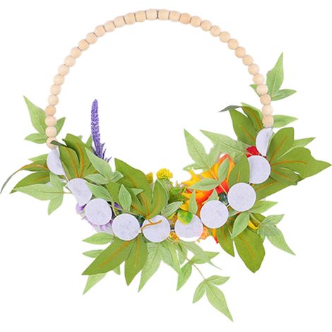 Couronne de printemps-été en perles de bois pour porte d'entrée, couronne de fleurs artificielles-AquaForge (1/5)