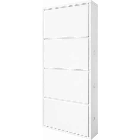 Scarpiera Slim In Metallo 4 Ante A Ribalta Ultra Sottile Salvaspazio Mobile Portascarpe Moderno Ingresso Camera Corridoio 138 x 50 x 15 Cm Colore Bianco