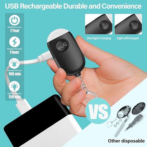 Alarme Personnelle avec Lampe Torche Alarme Femme Enfants Noir (1/2)