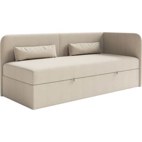Selsey Calmmo – Jugendbett 90x200 mit Bettkasten, Chenille-Bezug, Kopfteil rechts, Hellbeige (1/5)