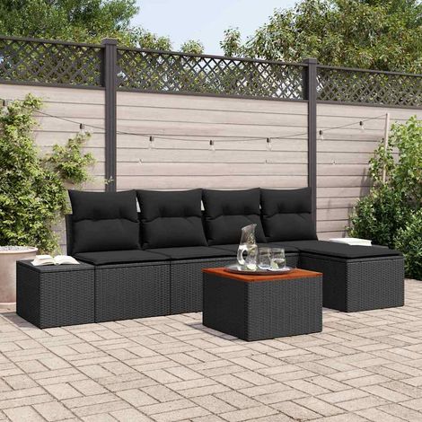 Conjunto de sofás de jardín 6 uds. Negro ratán sintético vidaXL (1/5)