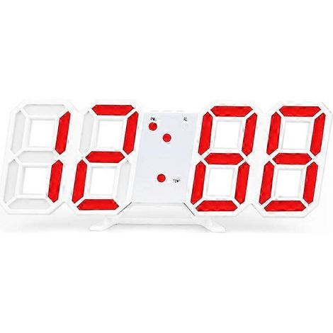 Réveil numérique 3D LED grand format, mural/de bureau, avec fonction snooze, réglage automatique de la luminosité 12/24 heures, interface USB, rouge. (1/5)