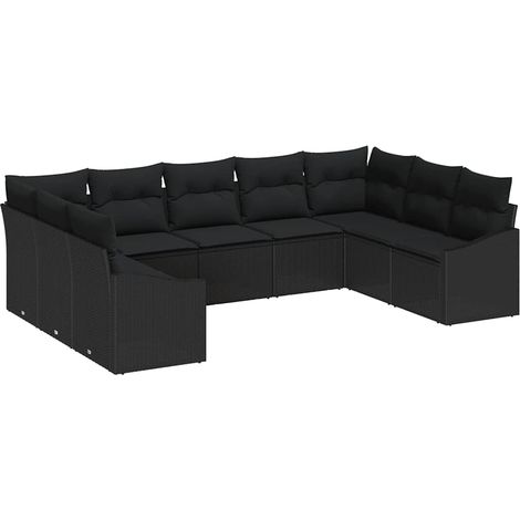 Maison Exclusive - Sofa Set mit Kissen 9 pcs Schwarz Poly Rattan