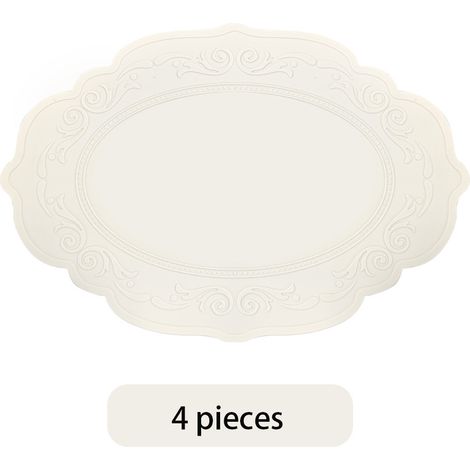 (Beige, lot de 4) Sets de table en silicone, lavables, antidérapants, imperméables, résistants à la chaleur, adaptés aux tables de cuisine. (1/5)
