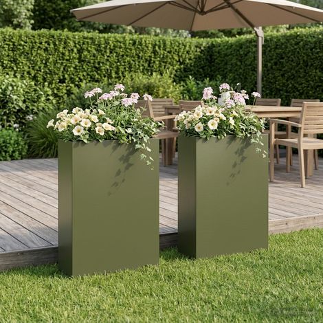 vidaXL Macetero de Jardín 2 uds. Verde oliva 50 x 20 x 75 cm (1/5)