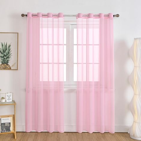 Voilages Rose Clair à Œillets 4 cm, Lot de 2 Rideaux Semi-Transparents en Polyester, Légers et Filtrants pour Salon Chambre Bureau Porte-Fenêtre, 140 x 220 cm par Panneau (1/5)