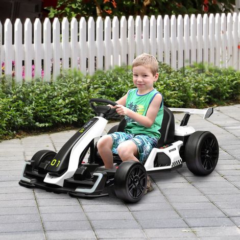 Kart électrique 24V Blanc 12 km/h siège réglable pour enfants de 6 à ans. Sportif. (1/4)