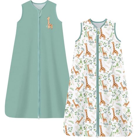 Gigoteuse Bébé Pyjama d'été sans Manches 100% Coton Tog 0.5 (0.5 Tog/Girafe + Vert, 130cm/Taille Bébé 120-140cm) (1/5)