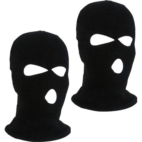2er Pack Sturmhaube 3-Loch Atmungsaktiv Winddicht für Herren Damen Schwarz (1/5)