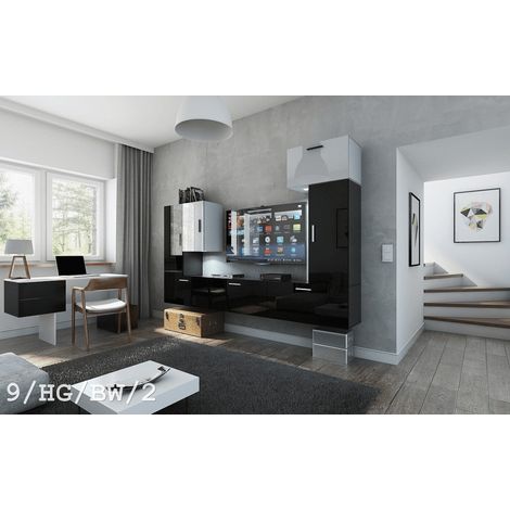Ensemble meuble TV CONCEPT 9-HG-BW-2 noir-blanc brillant 249 cm (1/2)