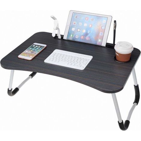 Bureau pliable avec porte-gobelet et tablette Herzberg HG04173 (1/5)