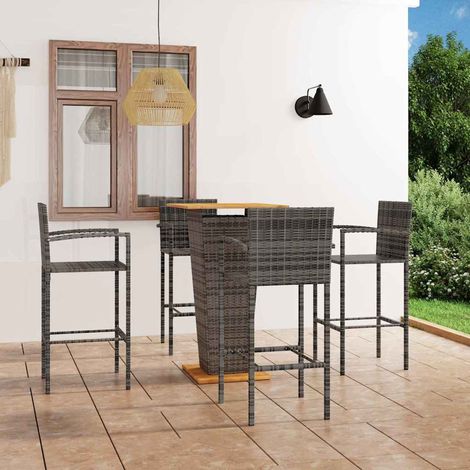 Ensemble Table de bar + 4 Chaises de bar de jardin - Table Haute avec 4 Tabourets Gris BV955548 - BonneVie (1/5)