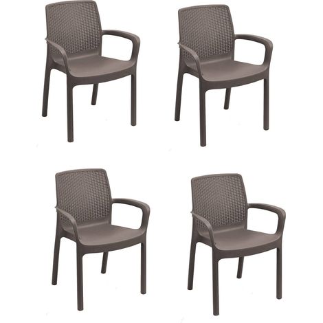 Dmora Sedia da esterno Viterbo, Seduta da giardino, Sedia per tavolo da pranzo, Poltrona outdoor effetto rattan, 100 % Made in Italy, Set da 4, Cm 54x60h82, Marrone, con imballo rinforzato