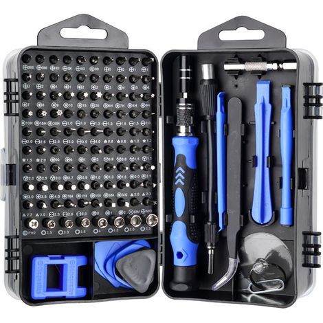Juego de destornilladores de precisión AIDUCHO 115 en 1, kit profesional de herramientas magnéticas para reparación con alfombrilla para tornillos y cepillo antiestático para todo tipo de dispositivos (1/2)