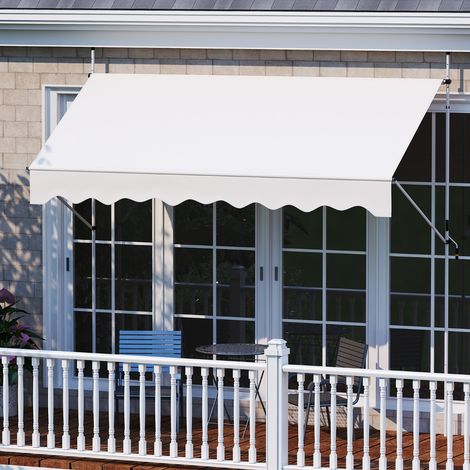 Store Banne Manuel Rétractable 300cm(L)x210-300cm(H) Sans Perçage Auvent Pare-Soleil Réglable Extérieur avec Manivelle Blanc (1/3)