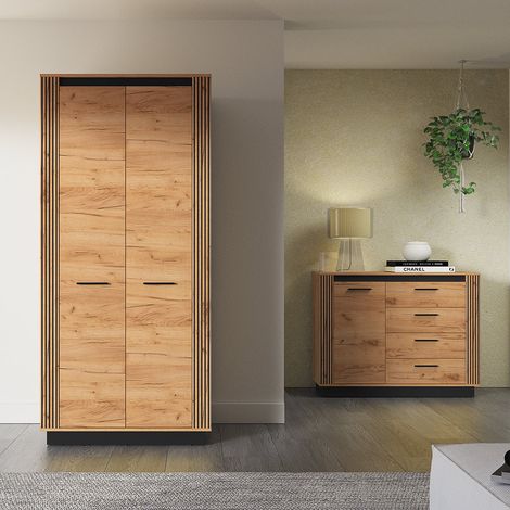 Schlafzimmer Set 2-teilig modern in Eiche mit schwarz URBANIA-131 (1/5)