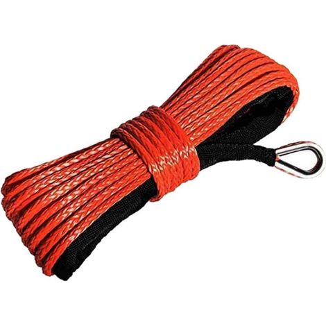 Corde de treuil synthétique de 6 mm x 15 m avec gaine pour ATV, UTV, SUV, camion, bateau - Rouge, Bleu, Gris - Polyéthylène à poids moléculaire ultra élevé - 3492,7 kg (1/5)