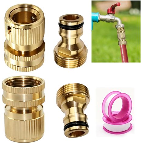 Ensemble de 6 Raccord Tuyau d'Arrosage Raccord 3/4 en Laiton Facile à Installer Filetage Précis Mâle et Femelle Avec Ruban pour Tuyaux 1/2 Pouce et 3/4 Pouce Arrosage Jardin (1/5)