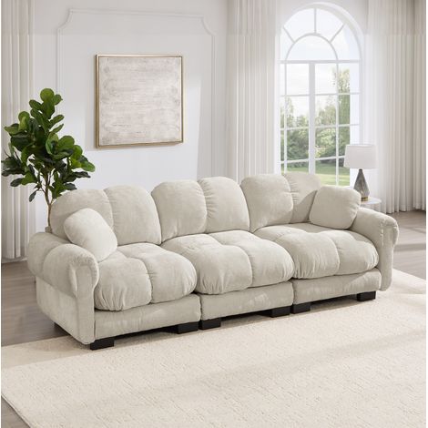 Canapé modulable 260 cm chenille gris clair HAVRYA (1/5)