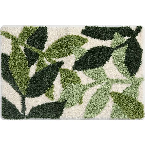 Tapis Salle de Bain 40x60cm Motif Feuilles Bleu Antidérapant Microfibre Absorbant Lavable Machine Décoration Moderne (1/4)