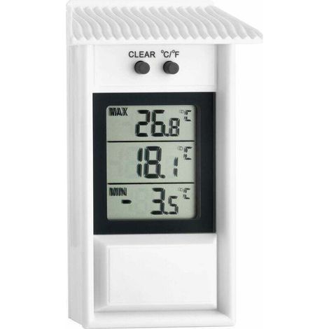 Digitales Thermometer mit Anzeige von Maximal- und Minimaltemperatur, wetterfest, für den Innen- und Außenbereich geeignet, weiß (1/4)