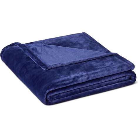 Plaid Polaire, Douce et Chaude, Moelleuse Couverture pour Canapé, 127 x 152 cm, Bleu Marine (1/5)