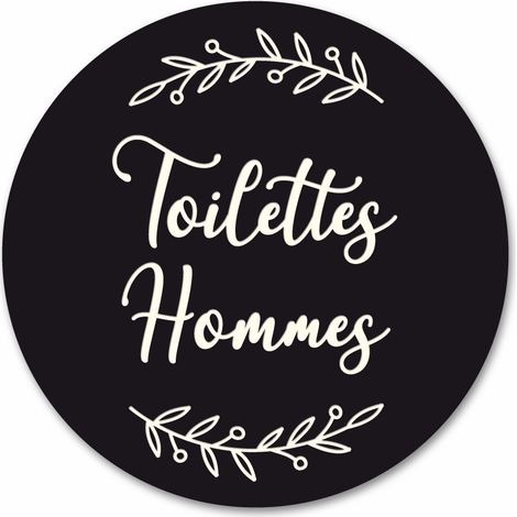 Plaque de Porte Autocollante PVC Gravé Noir Blanc Ronde.-  - Toilettes Hommes (1/5)